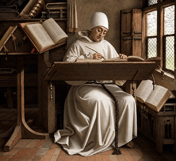 Medieval monk writing